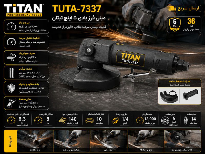 مینی فرز بادی 5 اینچ تیتان مدل TUTA-7337