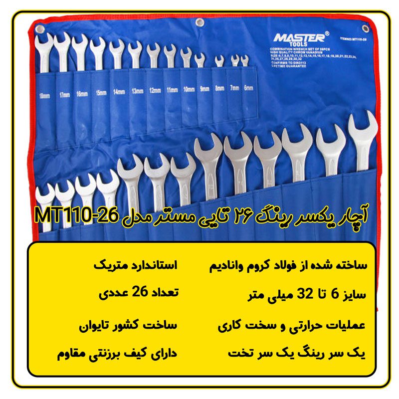 ست 26 عددی آچار یکسر رینگ یکسر مستر مدل MT110-26