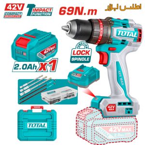 دریل شارژی 42 ولت براشلس چکشی توتال TIDLI42698 نمای کلی