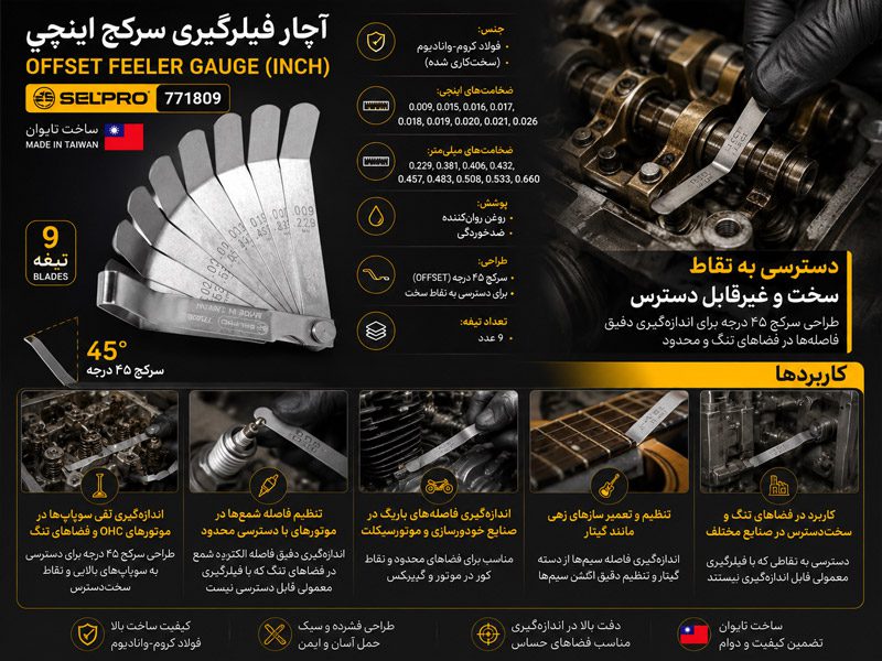 آچار فیلرگیری سرکج ۹ تیغه سلپرو تایوان مدل 771809