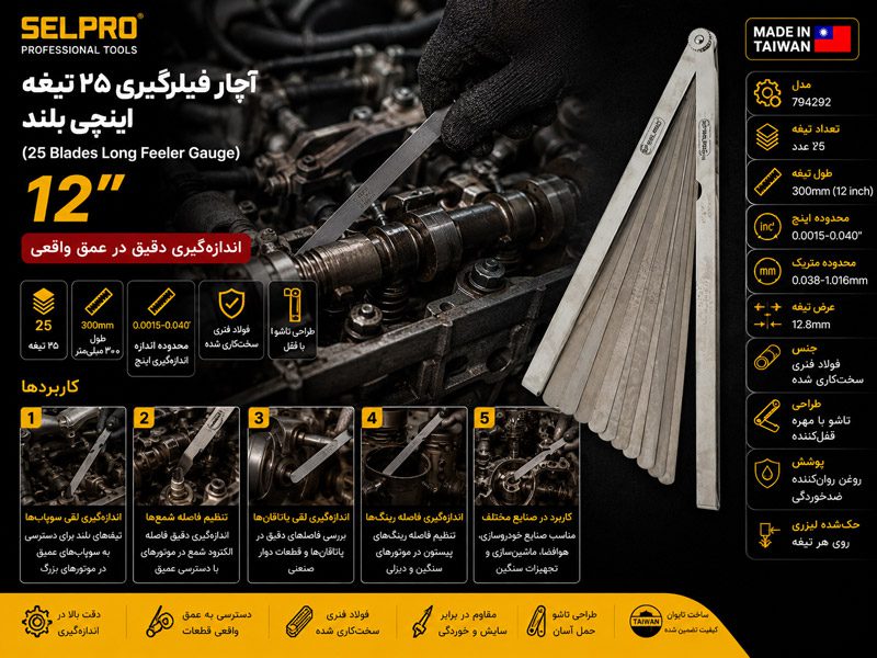 آچار فیلرگیری ۲۵ تیغه اینچی بلند سلپرو تایوان مدل 794292