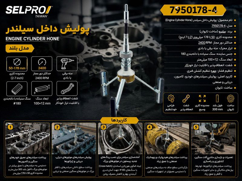 پولیش داخل سیلندر بلند ۵۰-۱۷۸ بزرگ سلپرو تایوان مدل 7950178-4