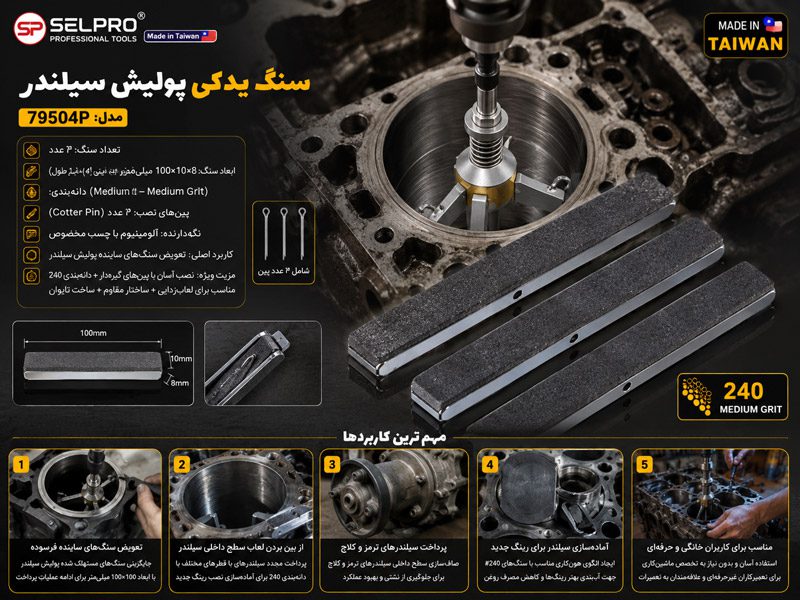 سنگ یدکی پولیش سیلندر ۳ عددی سلپرو تایوان مدل 79504P