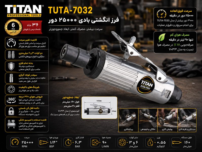 فرز انگشتی بادی 25000 دور تیتان مدل TUTA-7032
